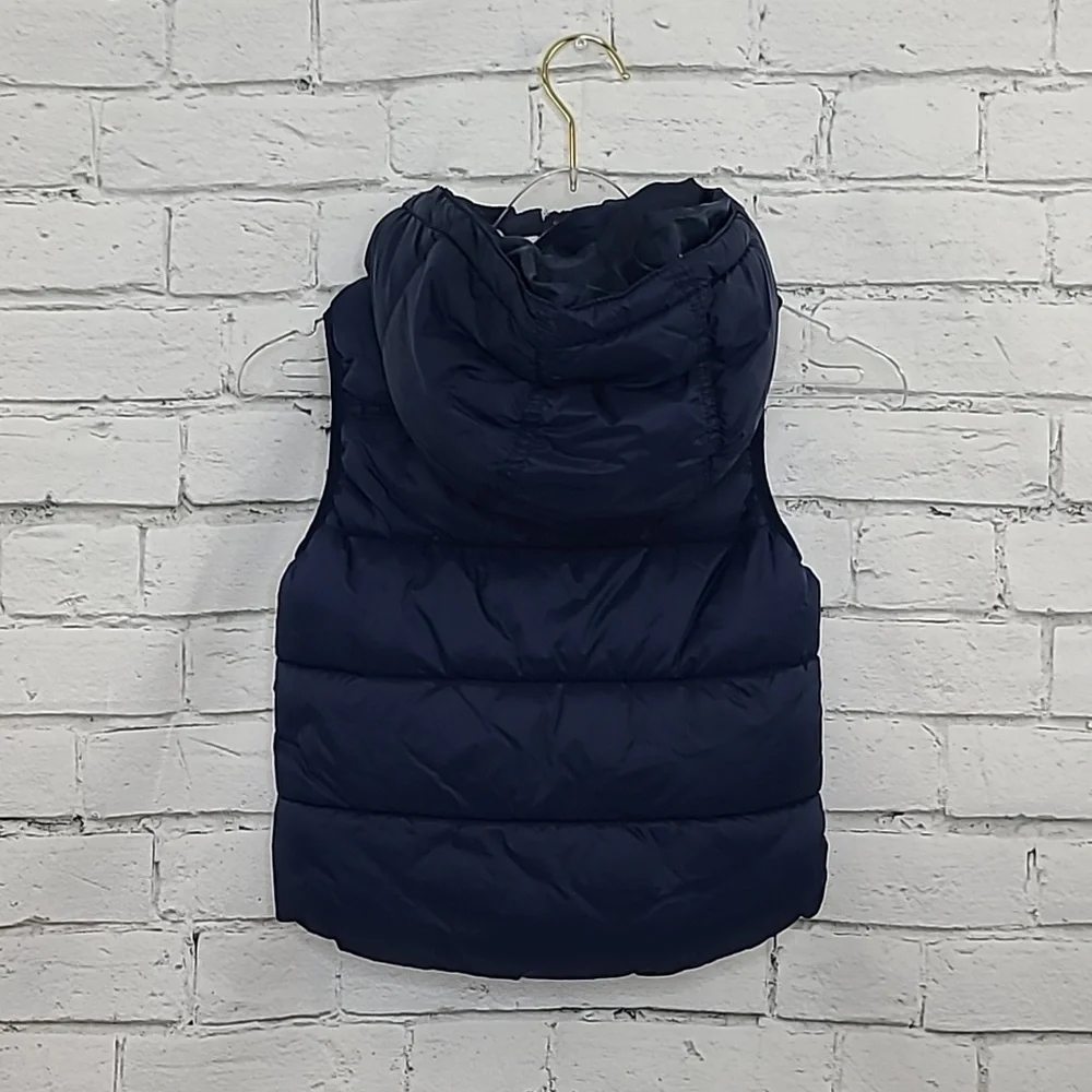 H & M L.O.G.G. Kids Hooded Zip Up Quilted Puffer Fleece Lined Vest/Jacket Navy